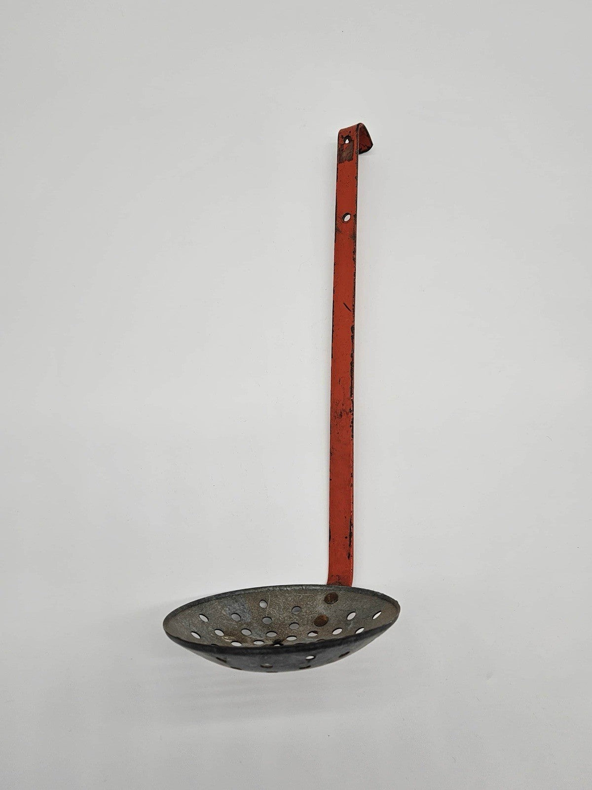 Vintage  Ice Fishing Metal Skimmer Ladle Strainer Scoop 5"   19" Long
