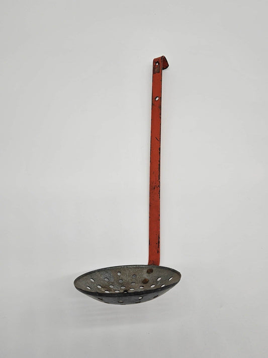 Vintage  Ice Fishing Metal Skimmer Ladle Strainer Scoop 5"   19" Long