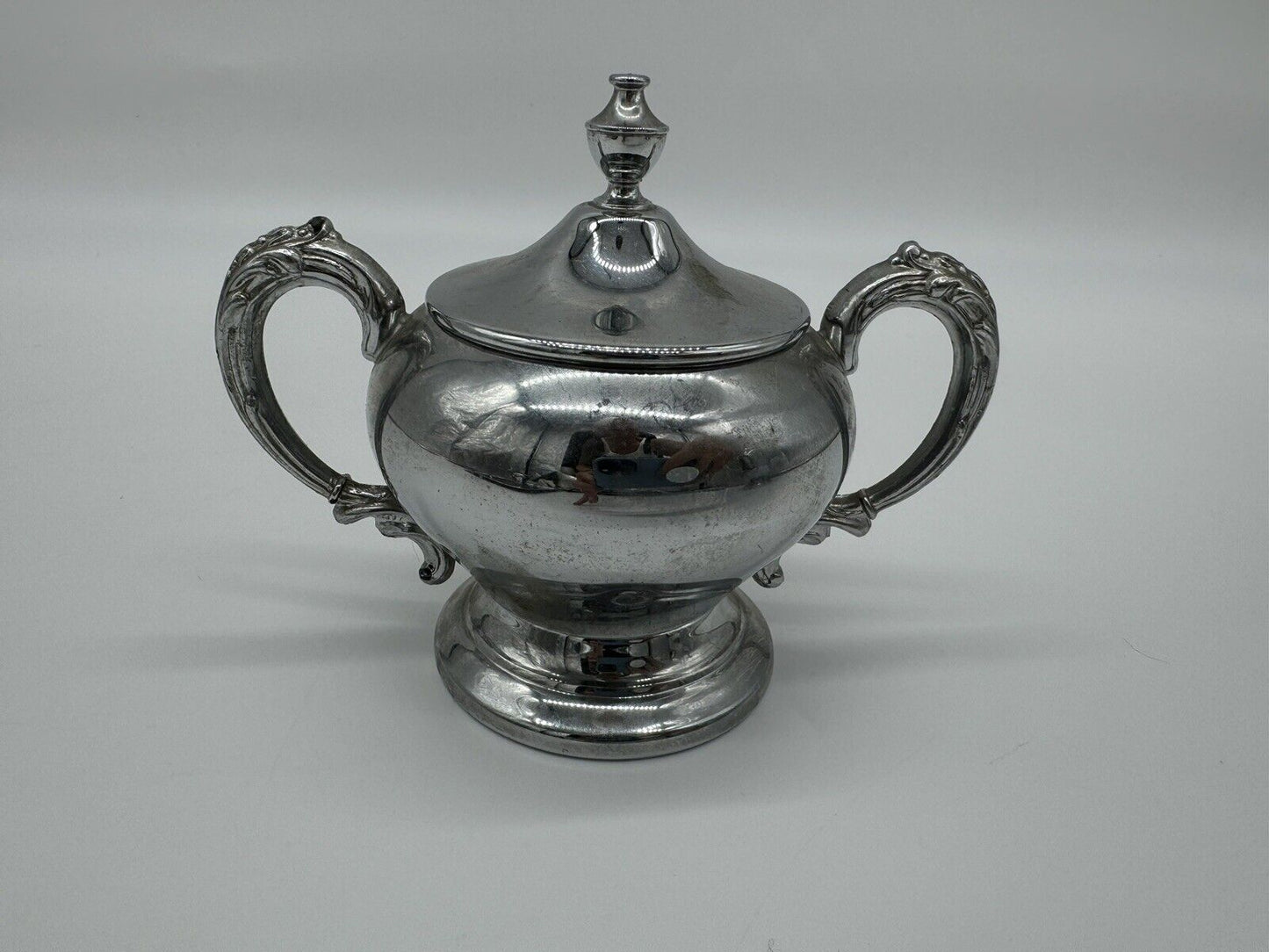 Vtg Danny Wilson Original Chrome Teapot, Creamer, Covered Sugar & Serving Tray