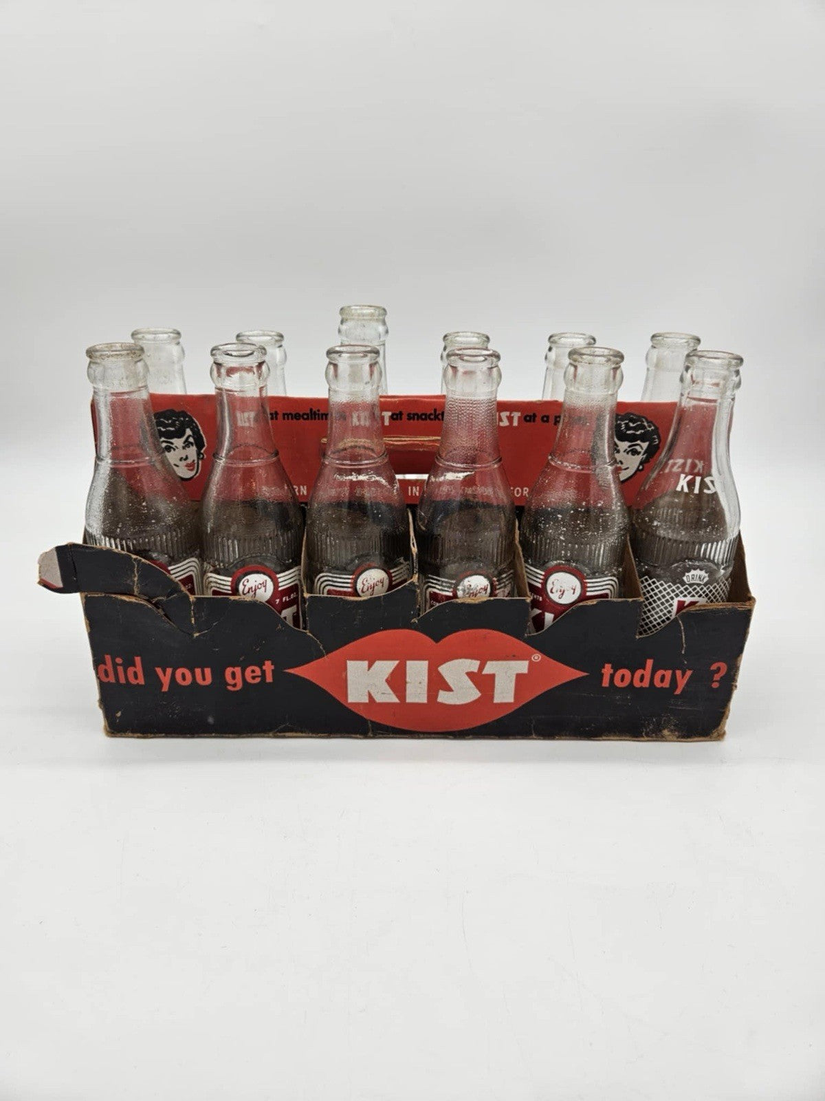 Vintage 12 Pack of Kist Soda (11) Bottles 10 Oz & 1 Ting Bottle