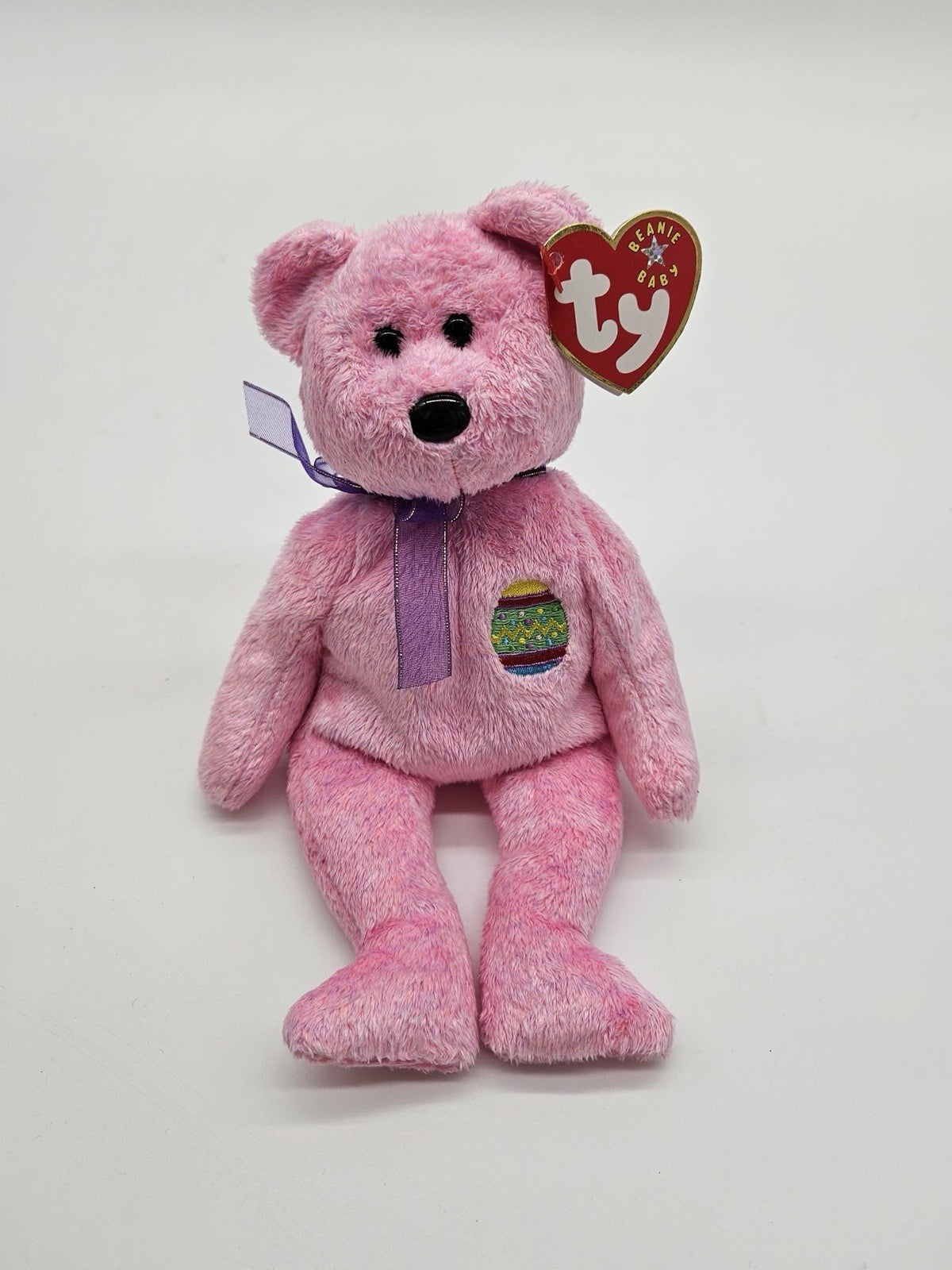 TY Beanie Babies 2000 "Eggs" Pink Bear w/Heart Tag Easter