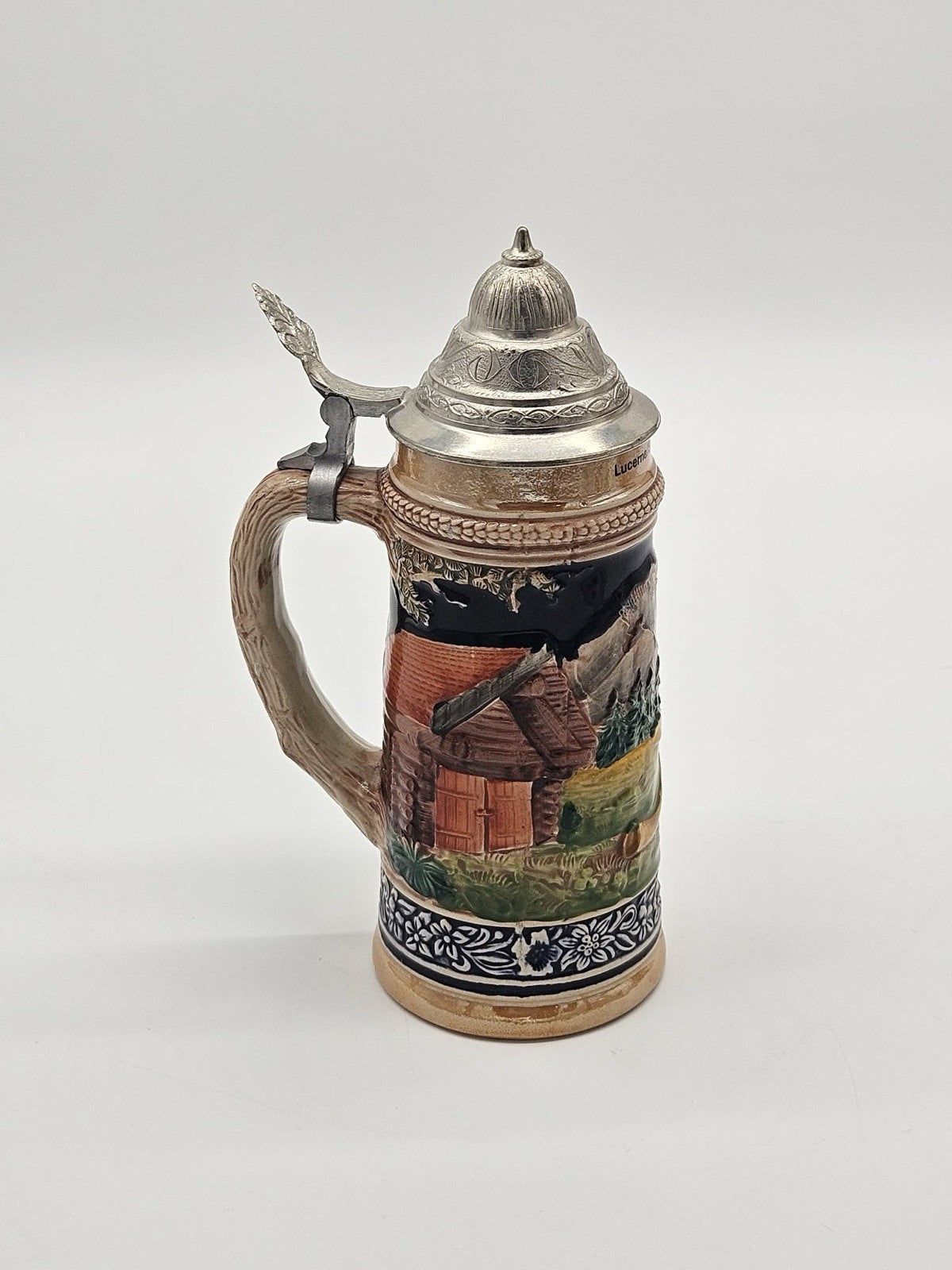 Vintage Lucerne Switzerland Lidded Beer Stein Alpine Scene