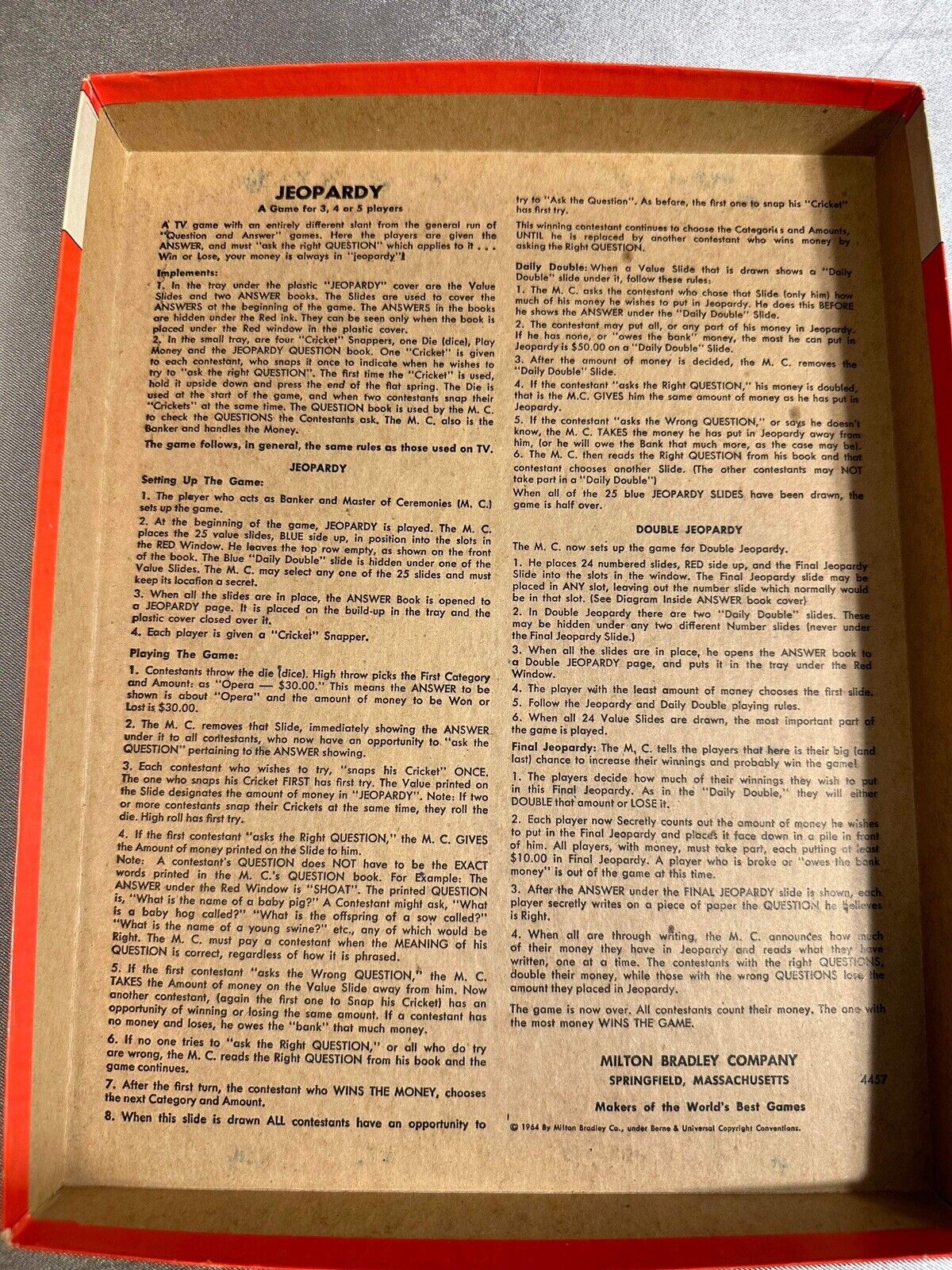 VINTAGE 1964 Jeopardy! 8th Edition Board game Milton Bradley VGM