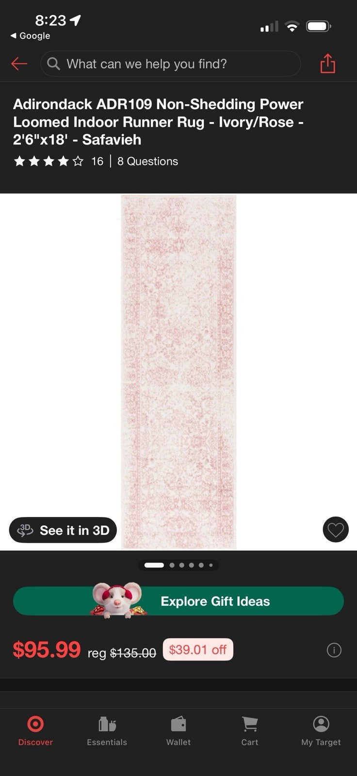 Adirondack ADR109 Non-Shedding Power Loomed Runner Rug - Ivory/Rose - 2'6"x 6'