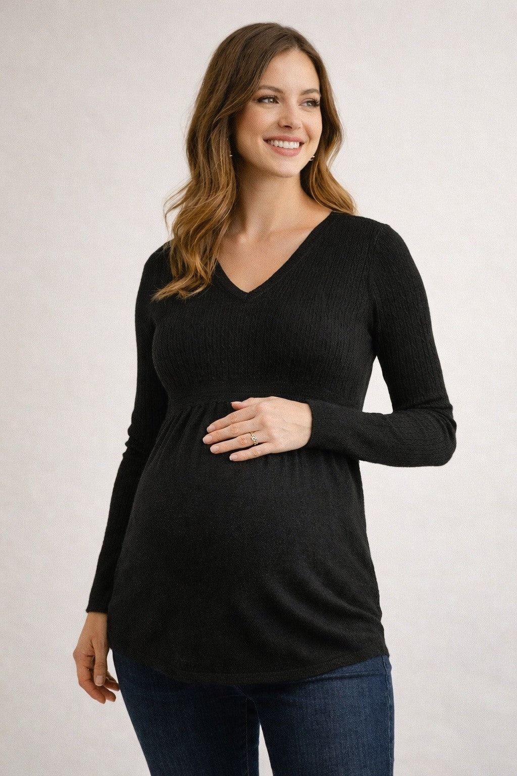 Motherhood Maternity Black Ribbed Long Sleeve V-Neck Top Size S