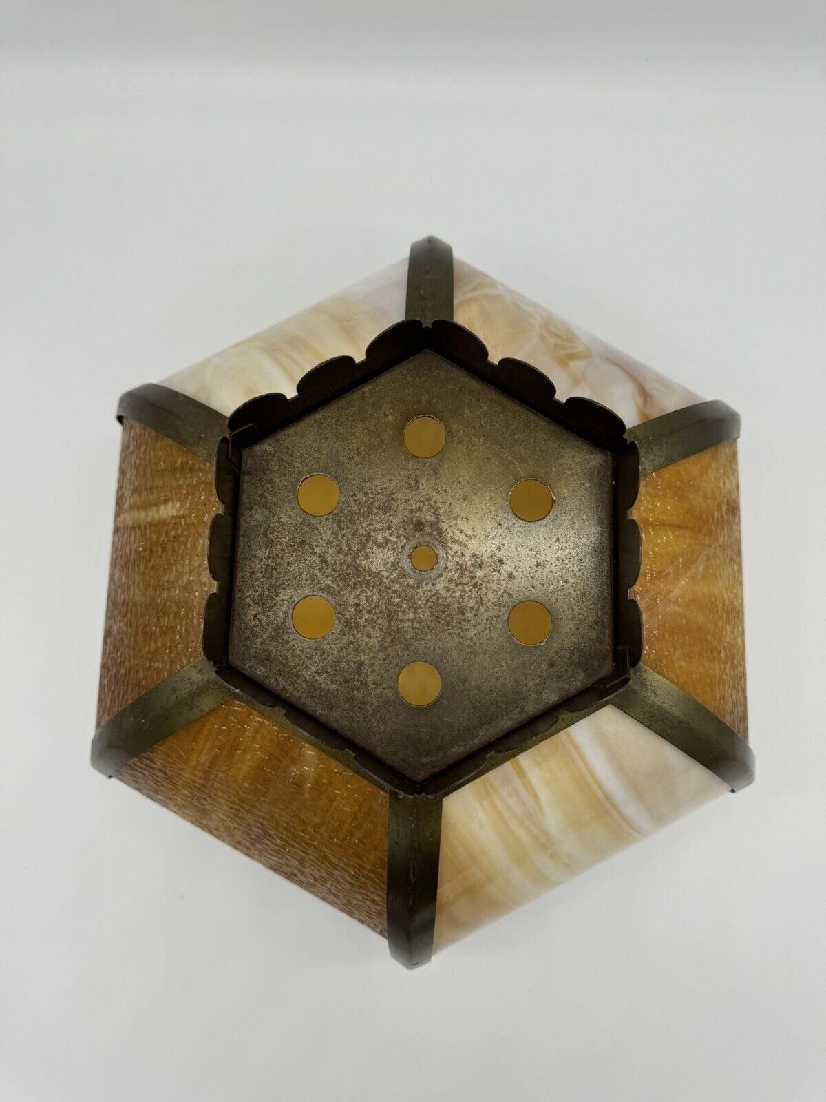 Antique Vintage Brown & Beige Stain Glass Hanging Light Fixture FNF