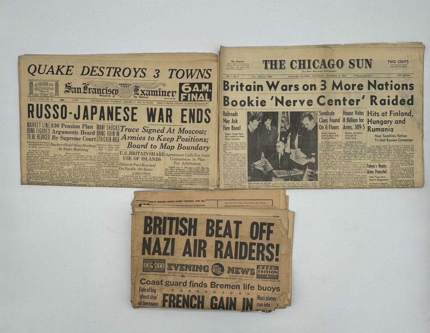 Lot of 12 Old WWII Related 1930s Newspapers WW2 Antique