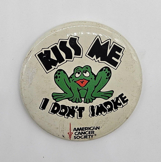 American Cancer Society KISS ME I DON'T SMOKE frog pin circa 1980s