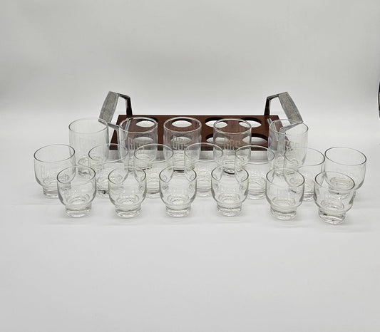 Vintage Mid-Century Barware Glasses Set with Caddy, 15 Pieces