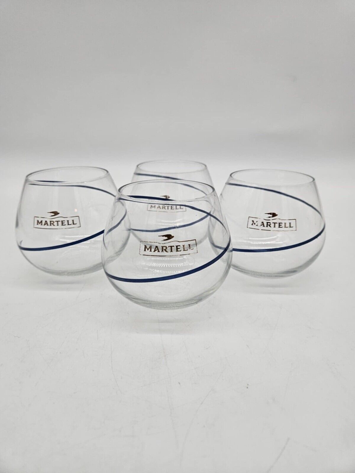 Set of 4 MARTELL COGNAC Crystal GLASSES Balloon SNIFTER Roly Poly Cordon Bleu