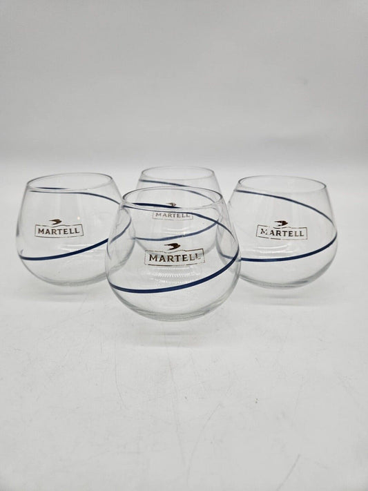Set of 4 MARTELL COGNAC Crystal GLASSES Balloon SNIFTER Roly Poly Cordon Bleu