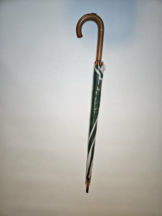 Vintage Green Umbrella Wood Curved Handle Full Length New in Plastic