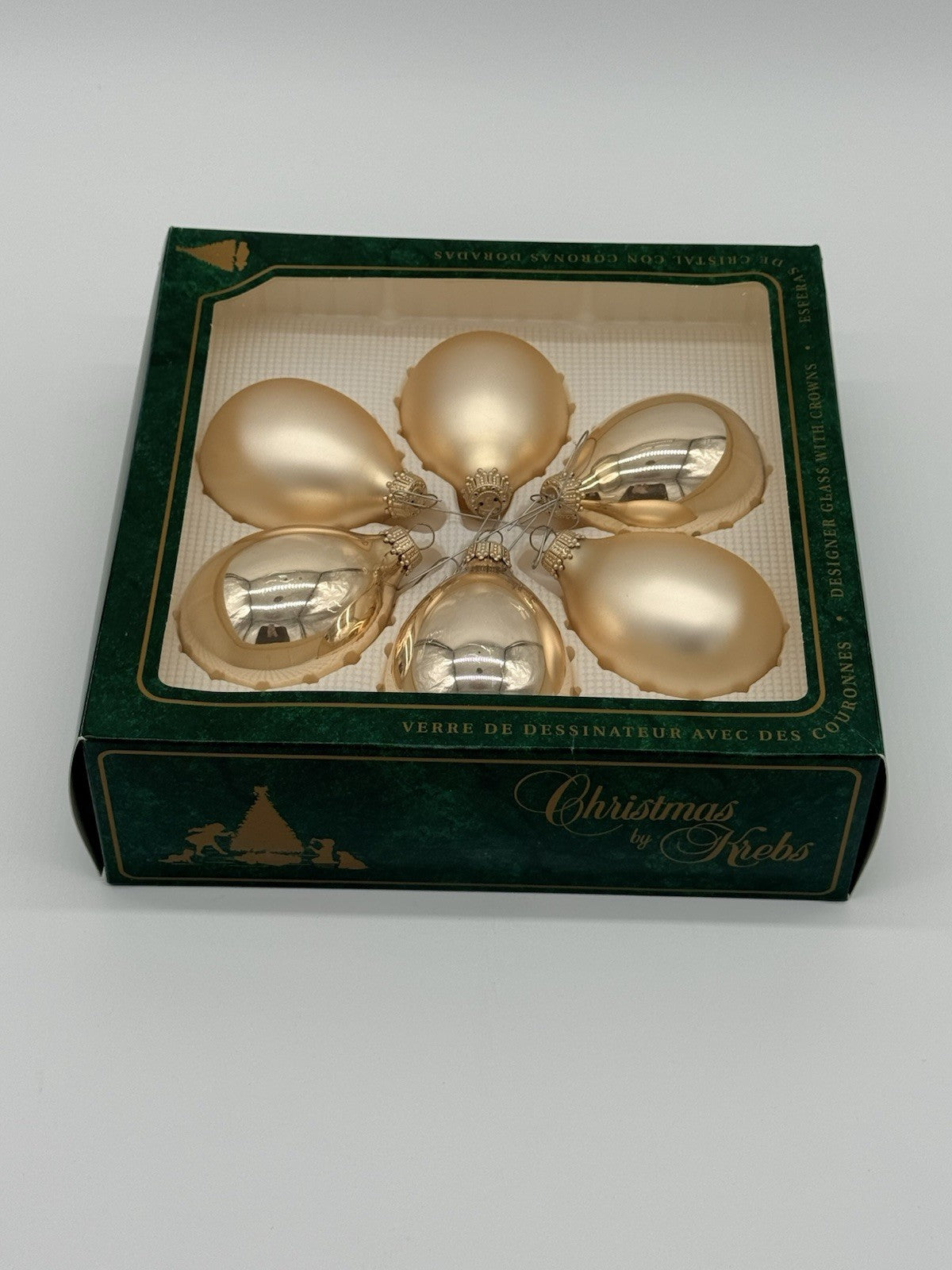 Vintage Christmas by Krebs Gold Teardrop Crown Glass Ornaments Set of 6