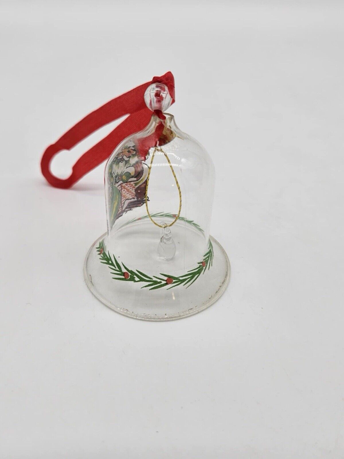 Vintage Santa Small Clear Glass Bell Christmas Ornaments