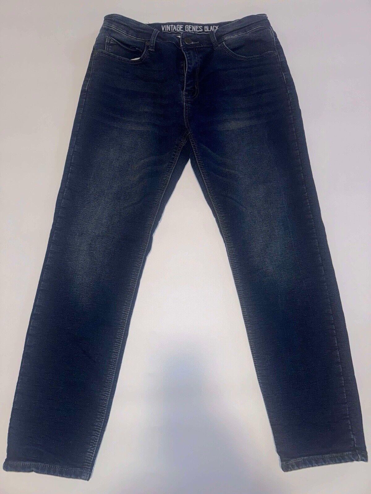 Vintage Genes Dark Slim Straight Leg Jeans Men’s 34X30 Blue Stretch Denim Pants