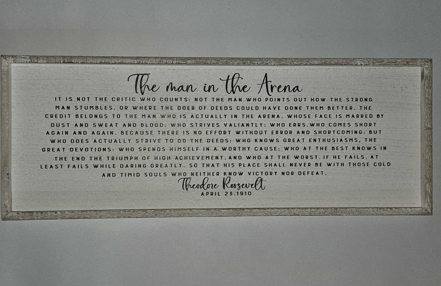 Family Hanging Quote Sign The Man in The Arena Wooden Framed