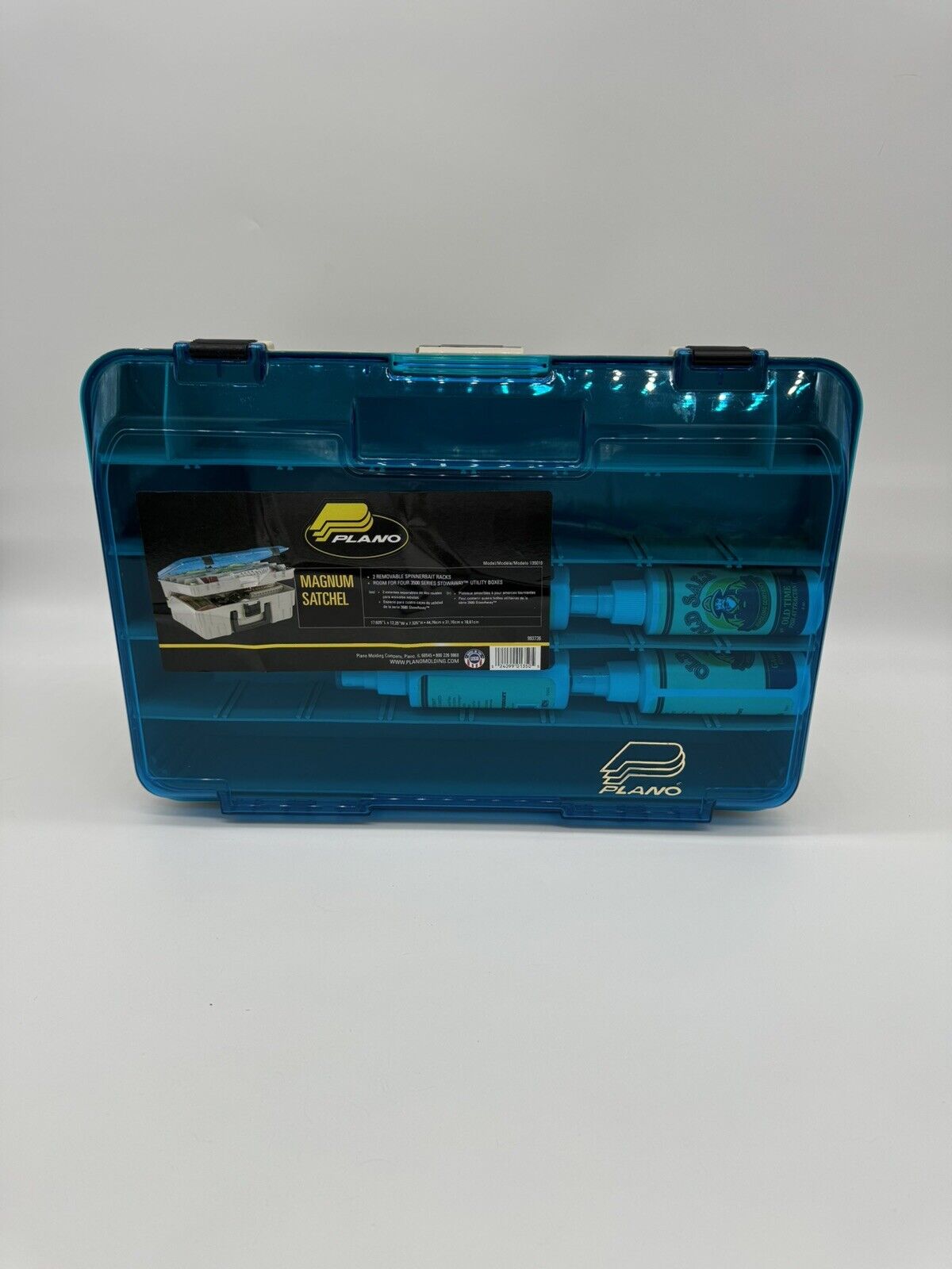 NEW Plano Synergy Fishing Magnum Two-Tier Tackle Box, W/ 4 NEW Fish Attracts