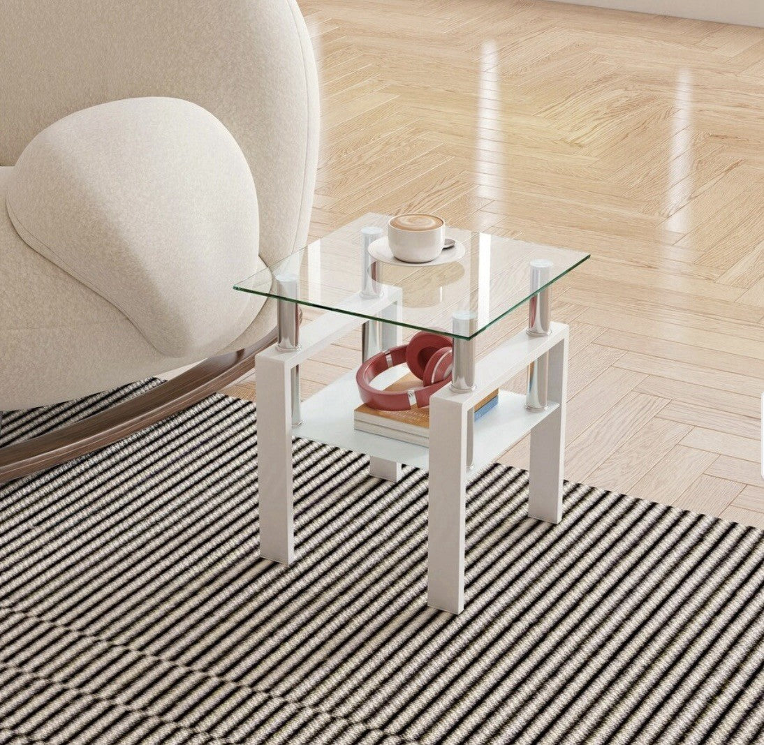 NIB Modern Tempered Glass Table Tea Table Square Table End Table