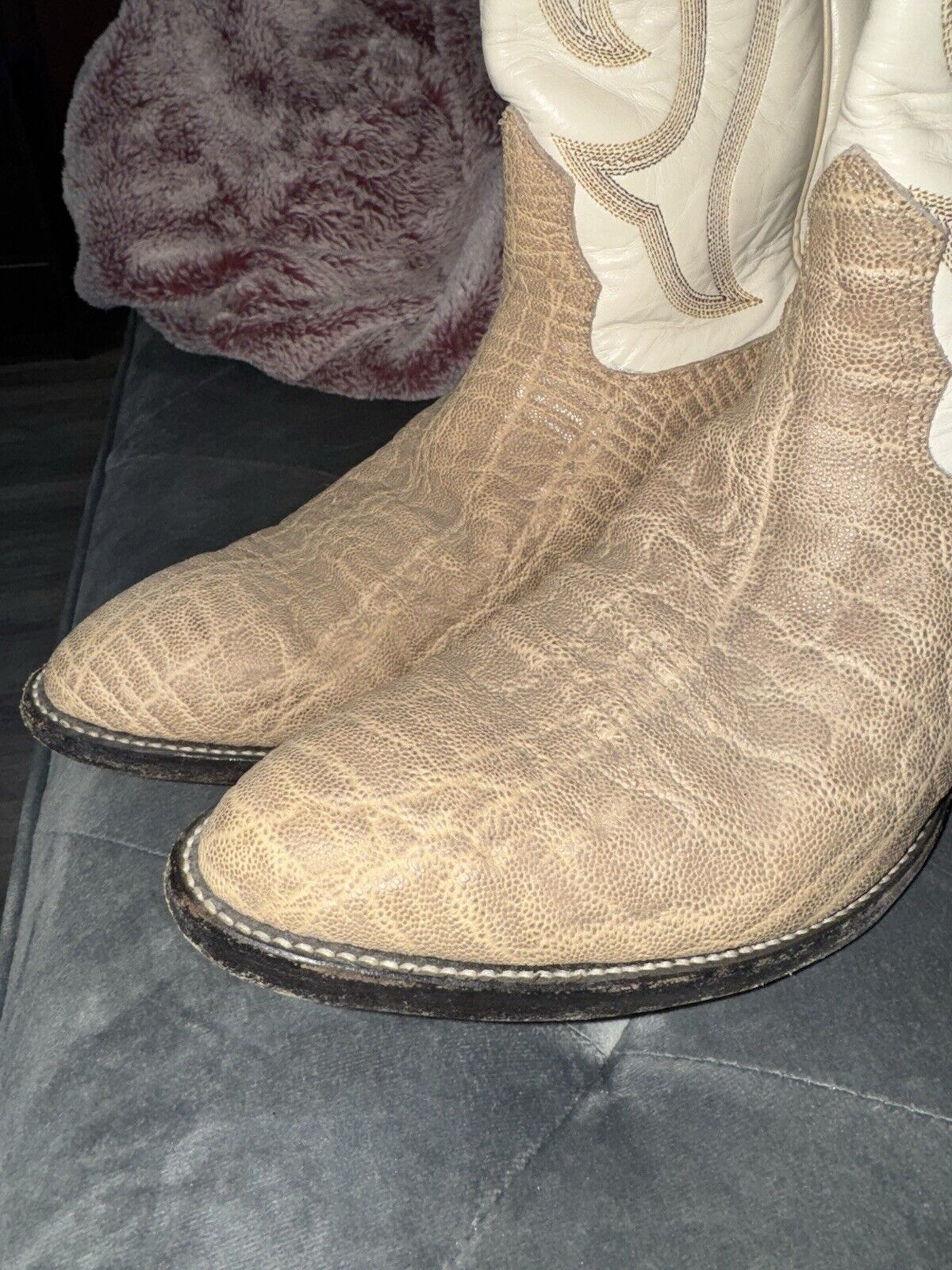 Vintage Nocona Boots EXOTIC Elephant Print Cowboy White Size 11 D