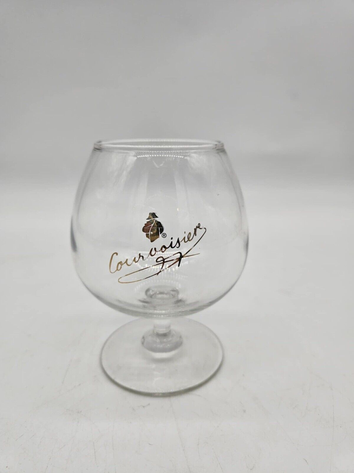 Courvoisier Snifter Cognac Brandy Glass Gold Cursive Signature And Logo