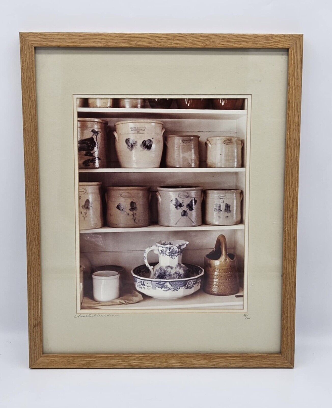 RARE Framed Stoneware Crock Picture