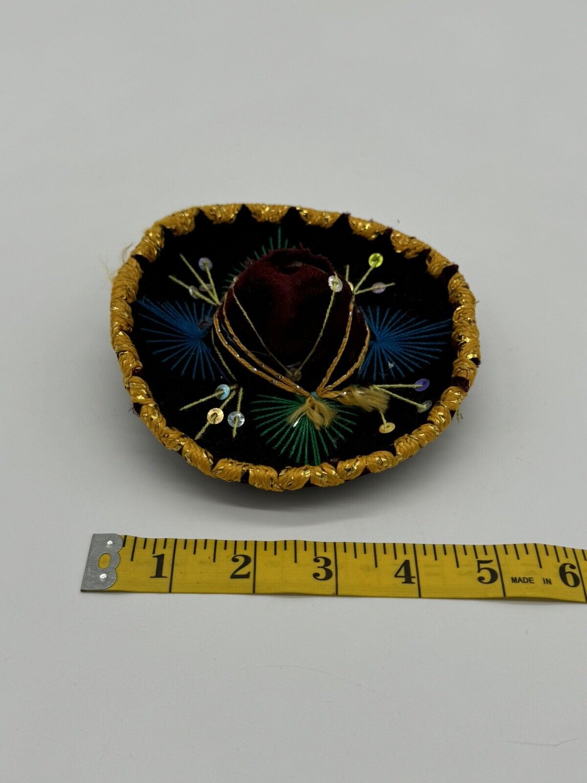 Sombrero Mariachi Hat Black Velvet With Sequins Made In Mexico 5” Wall Decor 005