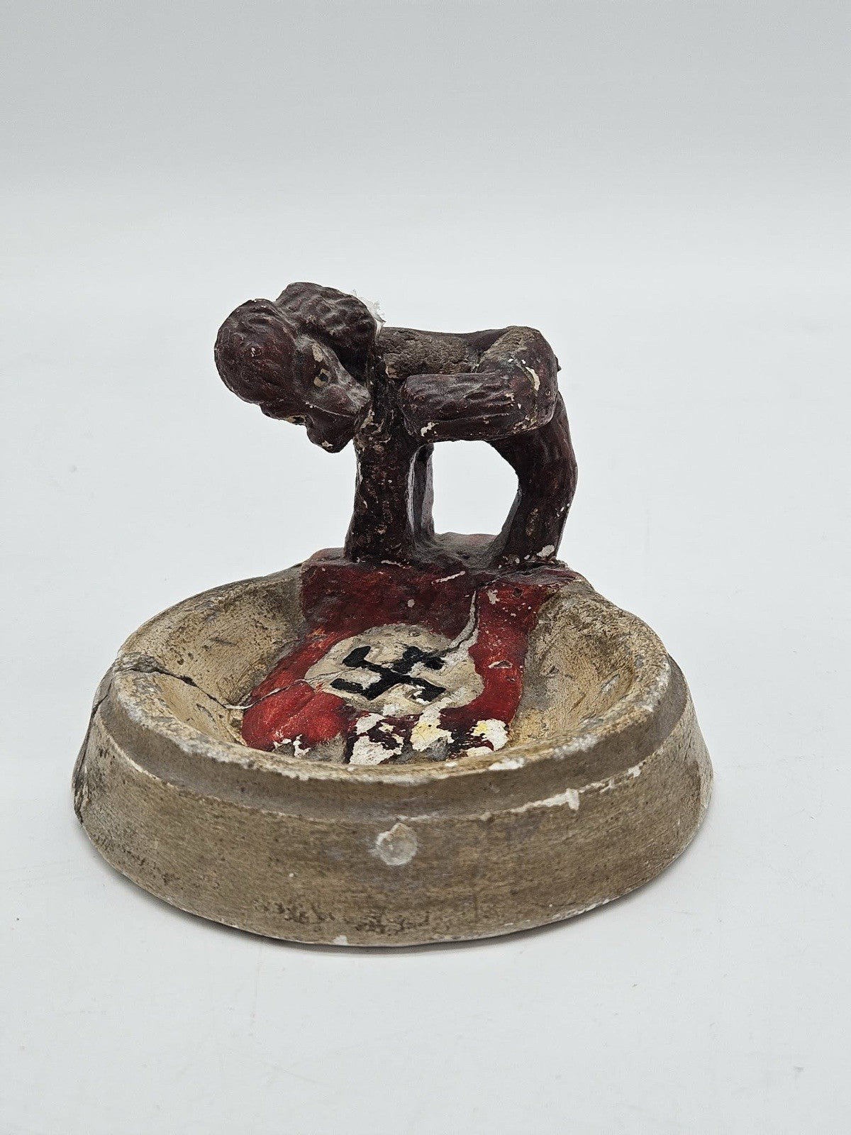 Vintage Folk Art Anti-Nazi Figural Ashtray WWII Era Satirical Piece