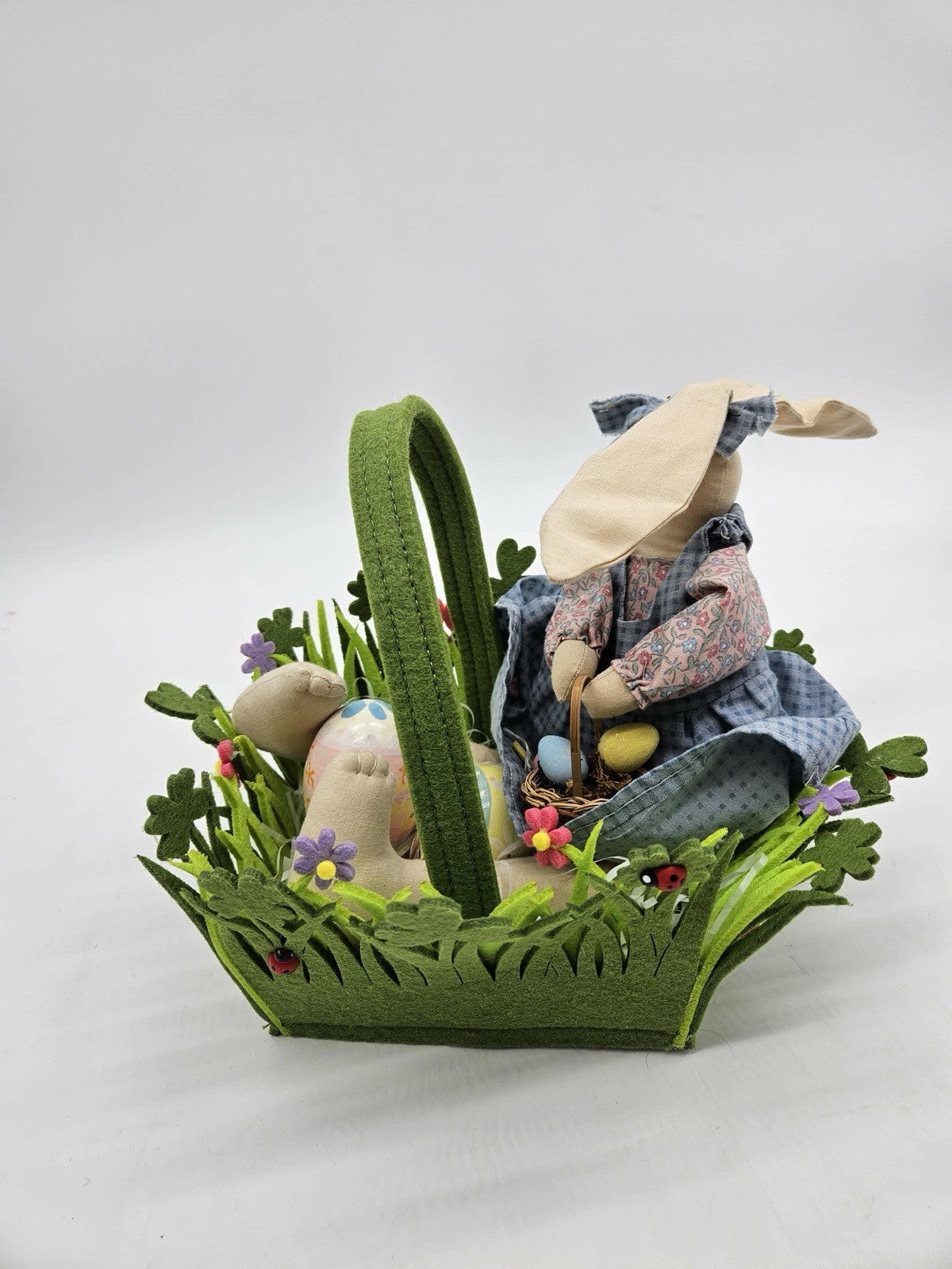 Easter Bunny Fabric Basket Décor with Eggs & Spring Details
