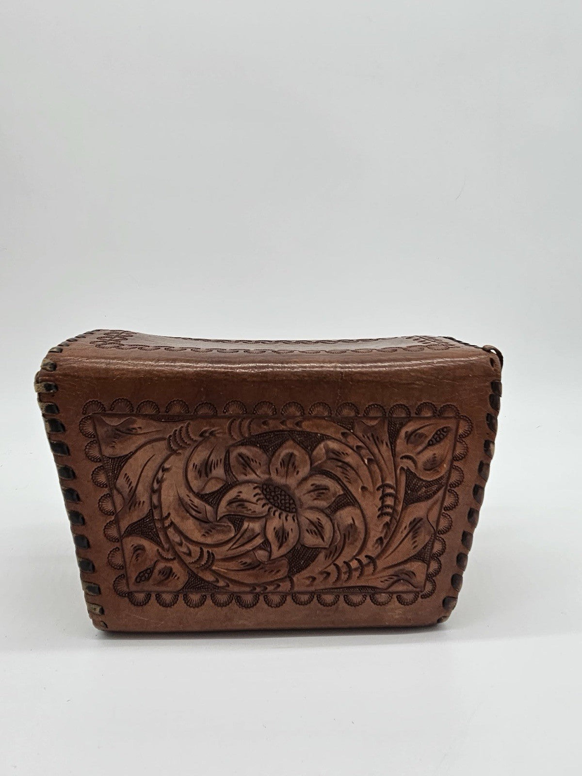 Vintage Brown Mexican Leather Purse Handbag Hand Tooled Embossed Original