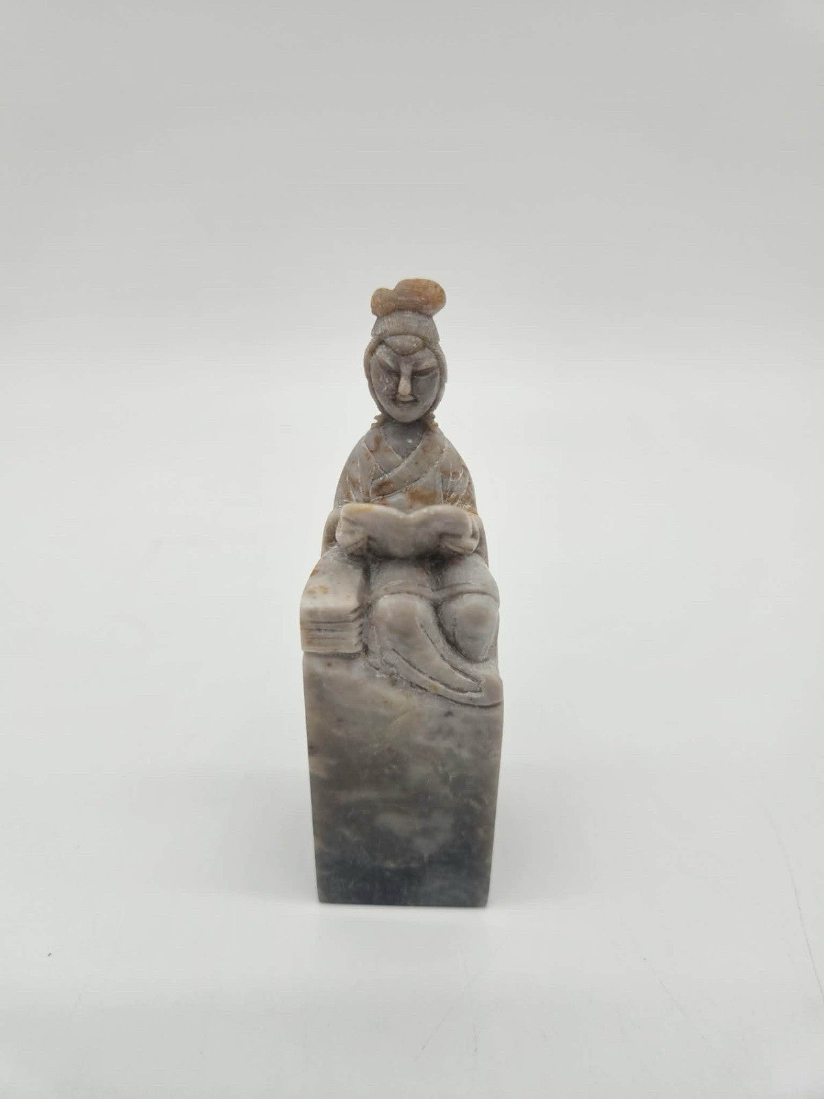 Vintage Shoushan Dragon Seal Stone with Red Ink Paste in Stone Container