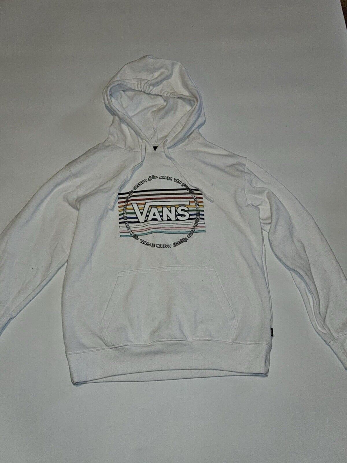 Vans Sweatshirt Women's Small New Pride 22 Boyfriend Hoodie White Fleece