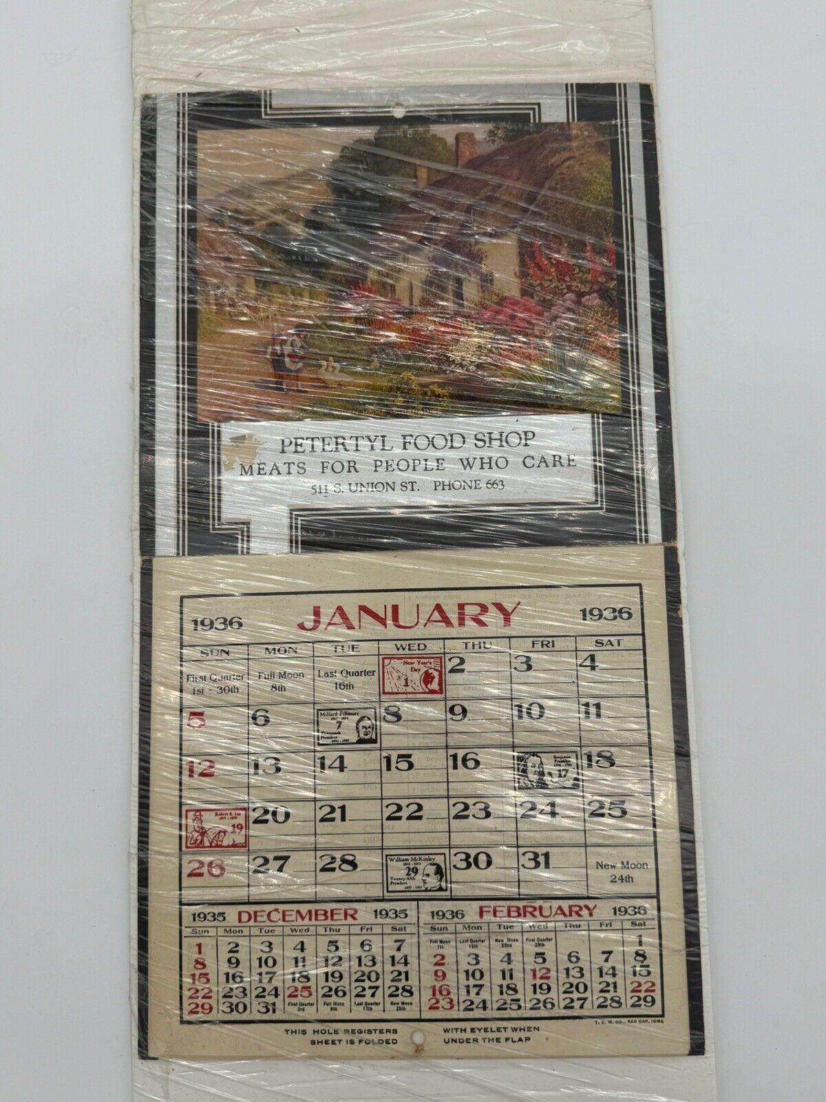 vintage PETERTYL FOOD SHOP 1936 Calander
