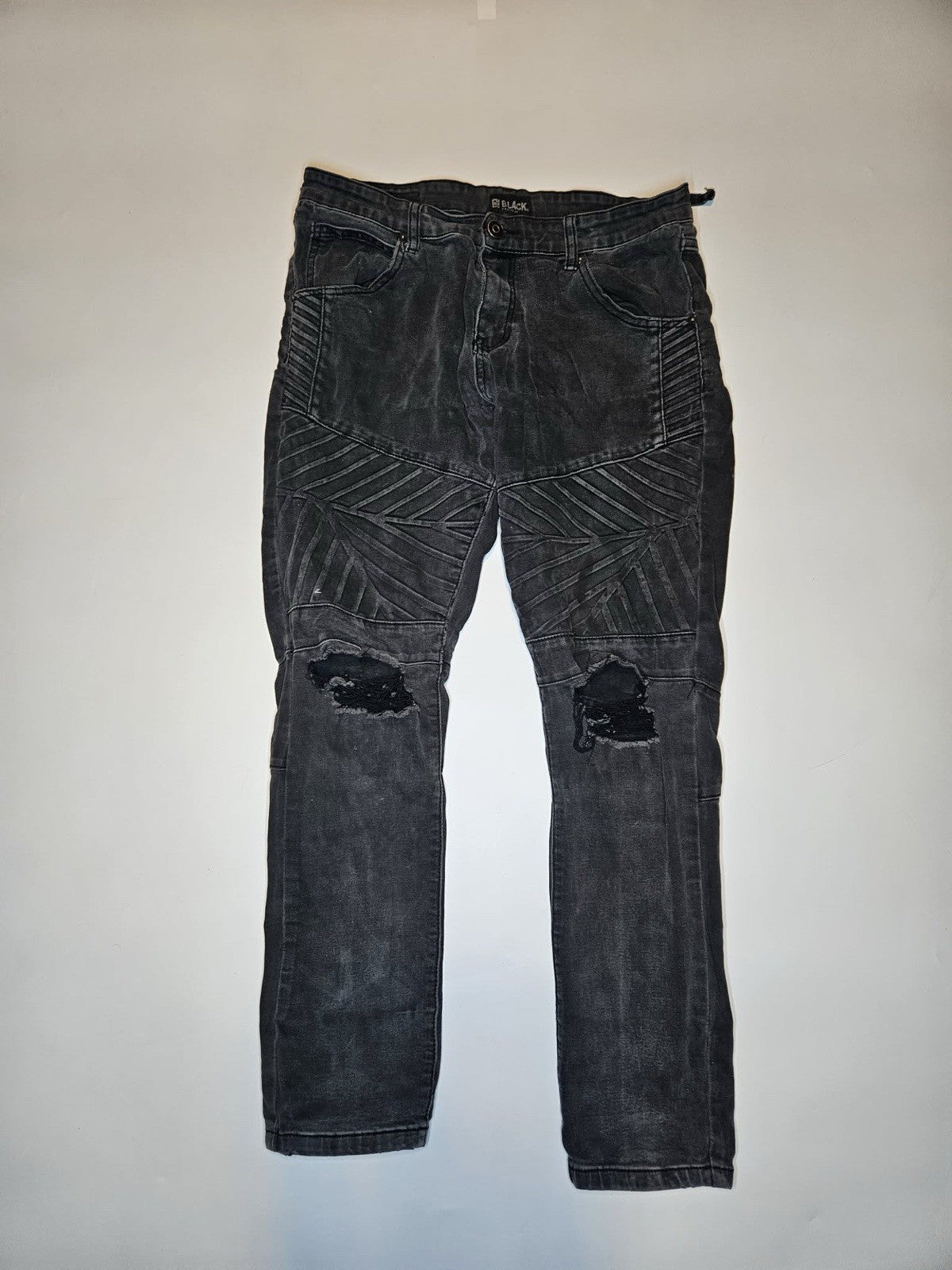 Black Skinny Flex Moto Distressed Men’s Jeans 32x30