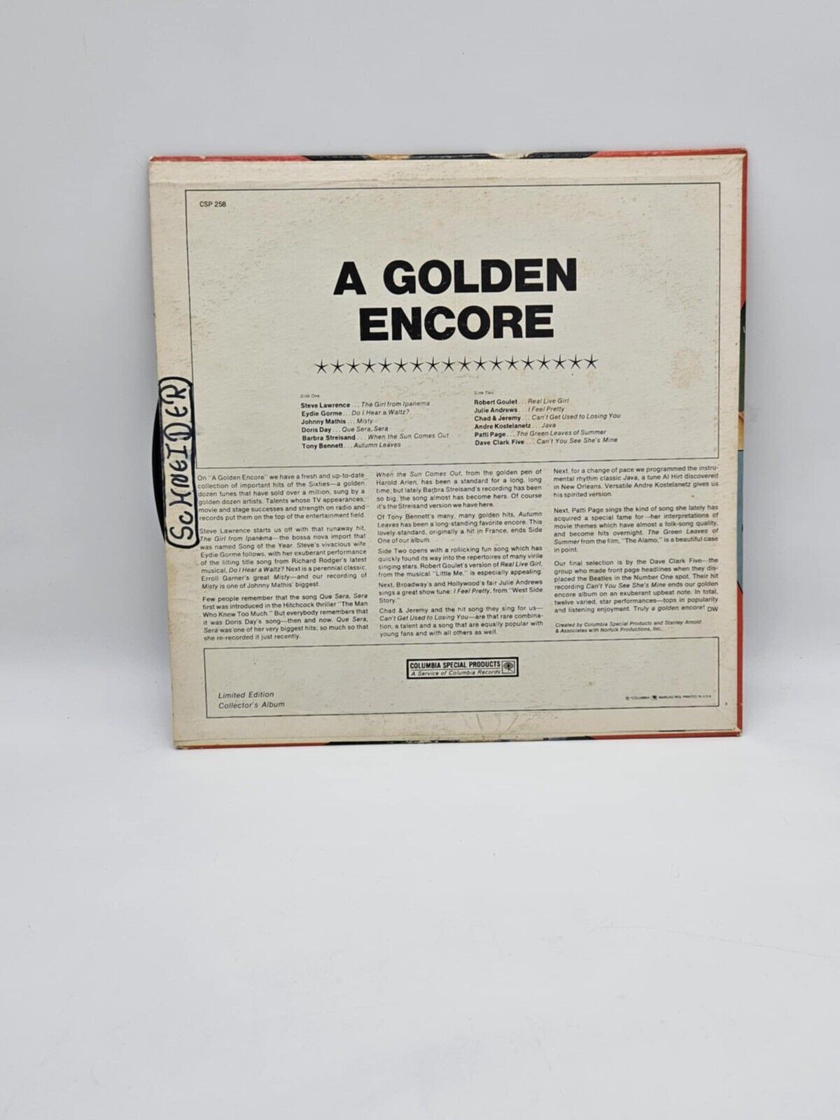 Golden Encore! 1968 Vinyl LP - Barbra Streisand, Julie Andrews, Tony Bennett