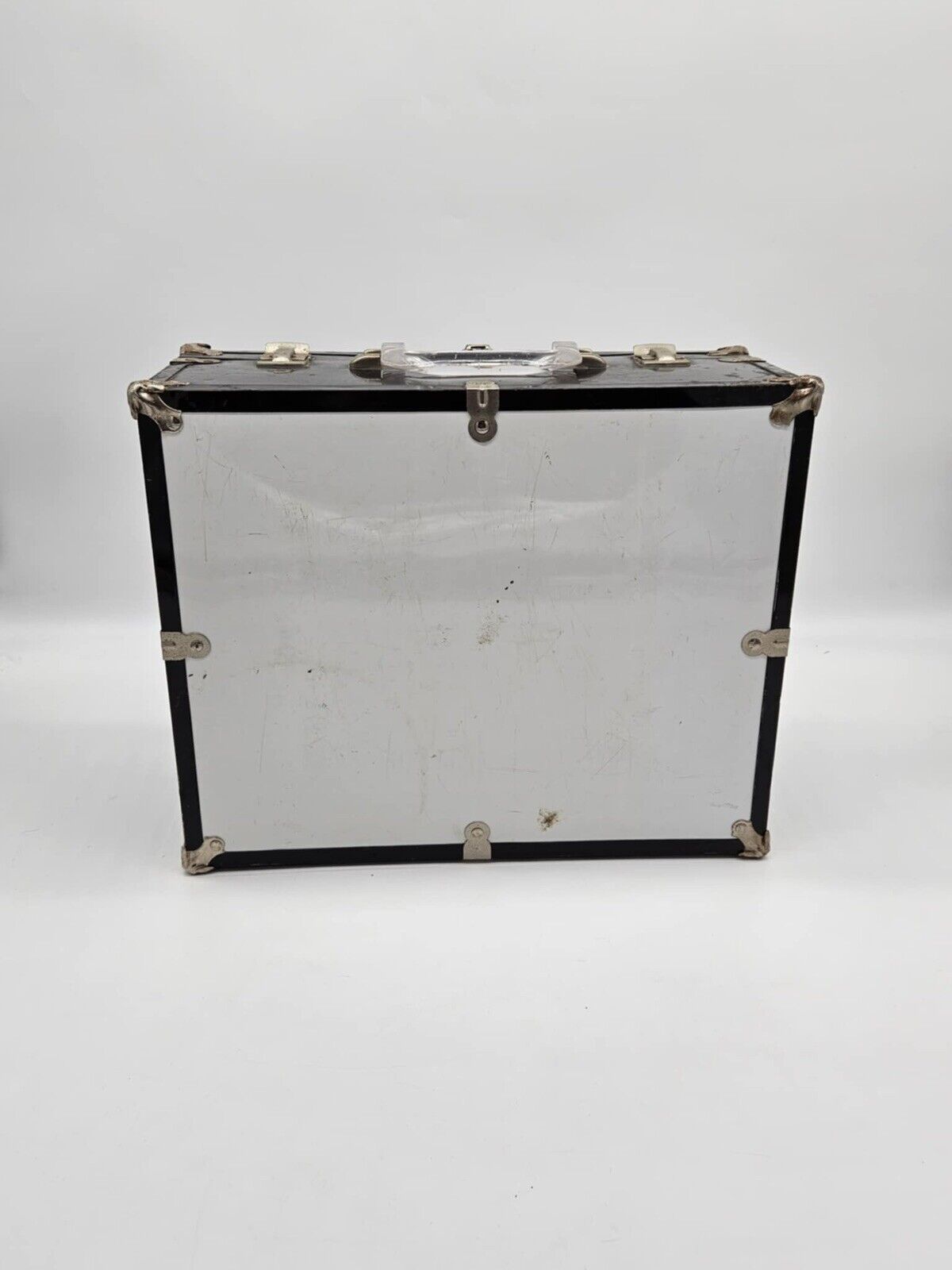 Vintage Metal Suitcase ~ White/Black Aluminum Hard Shell Classic Lock Briefcase