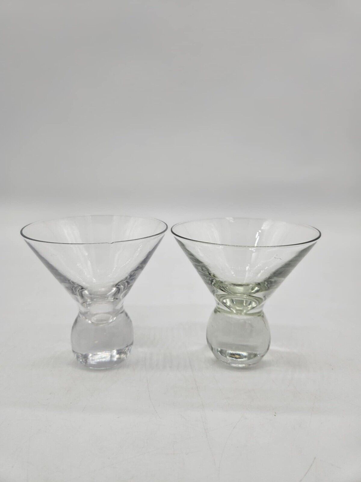 Set of (2) Mid Century Modern Style Heavy Round Sphere Glass Martini Glasses