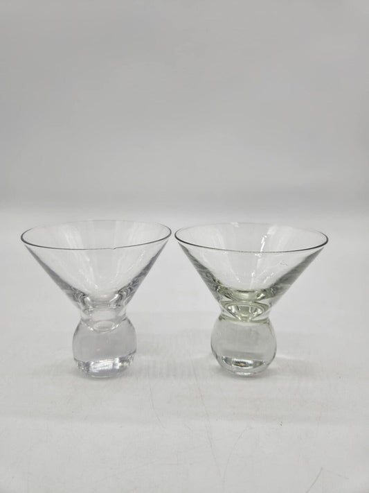 Set of (2) Mid Century Modern Style Heavy Round Sphere Glass Martini Glasses
