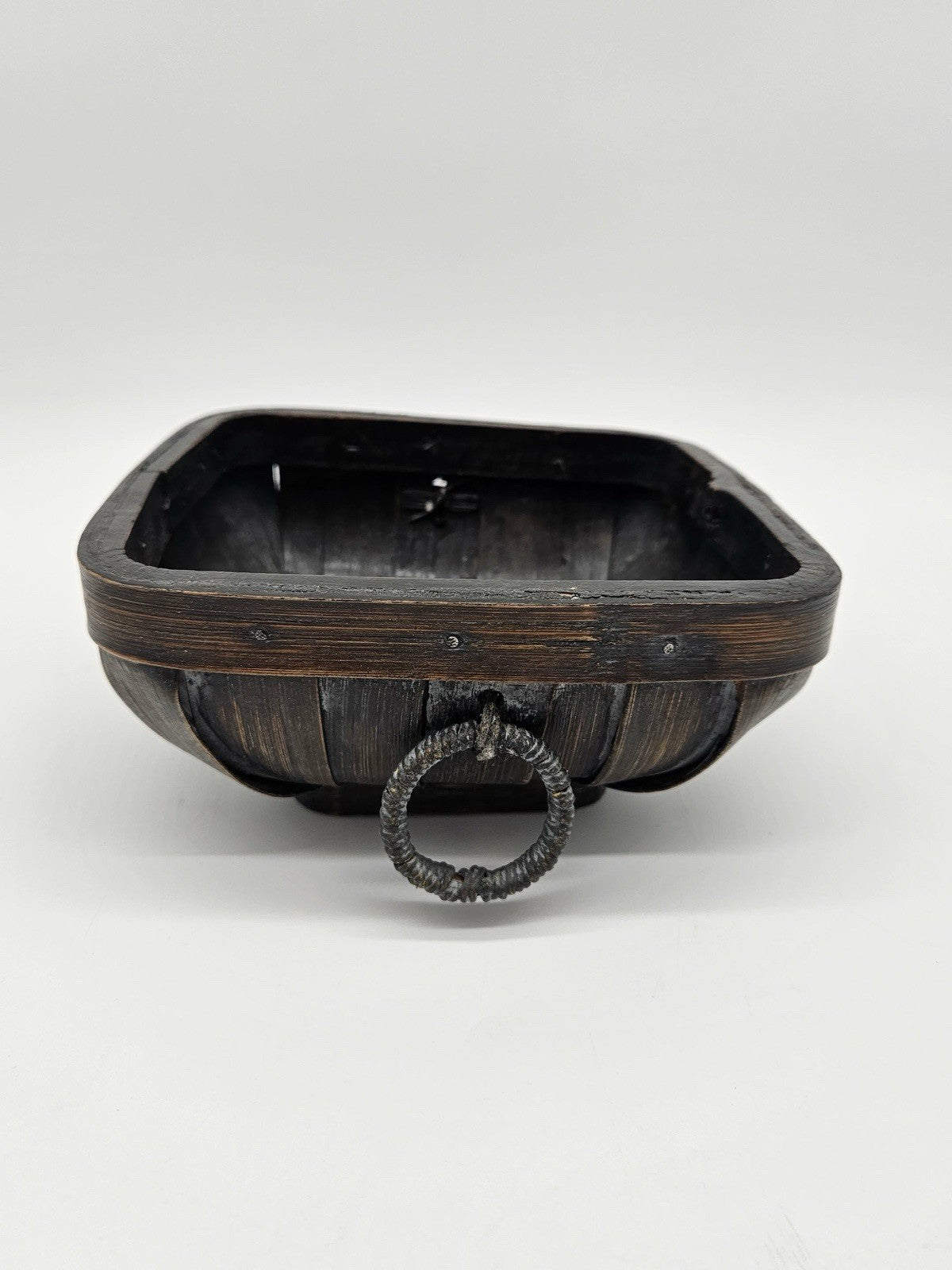 Vintage Wooden Planter Box with Iron Ring Handles Rustic Farmhouse