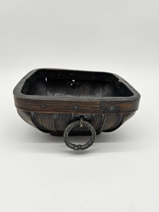 Vintage Wooden Planter Box with Iron Ring Handles Rustic Farmhouse