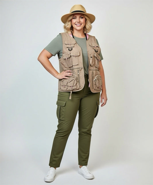 Master Sportswoman Women’s Fishing Vest Khaki Mesh Utility Outdoor Sz L