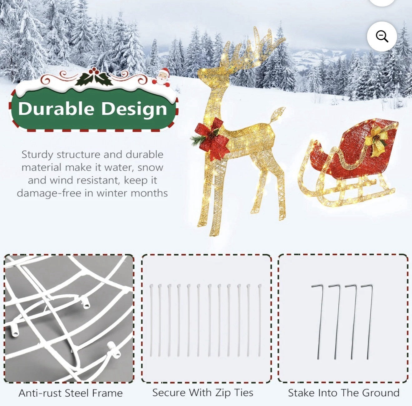 Best Choice Products Lighted Christmas 4ft Reindeer & Sleigh Holiday Outdoor
