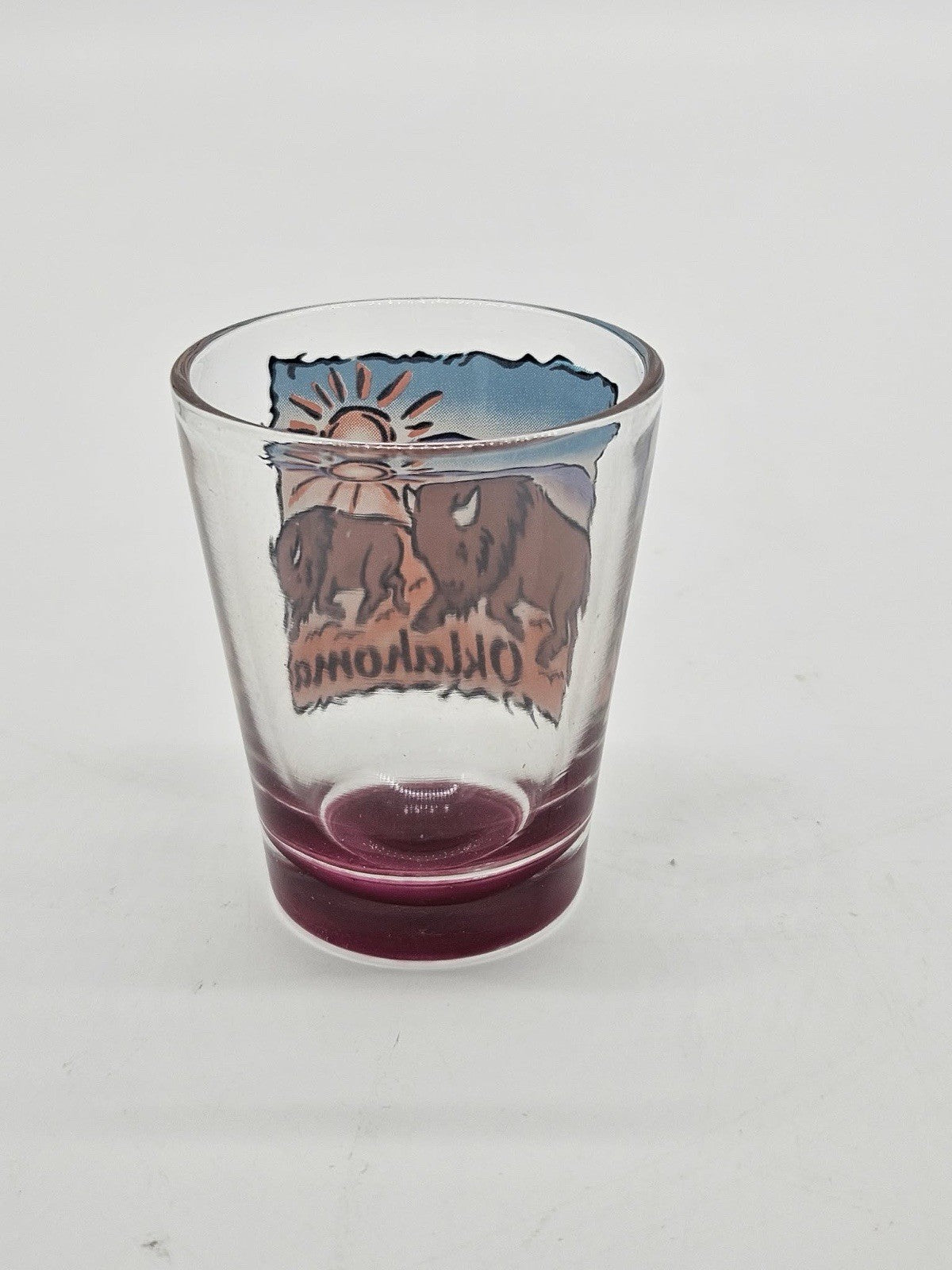 Oklahoma Bison Sunset Scenic Souvenir Shot Glass Purple Base
