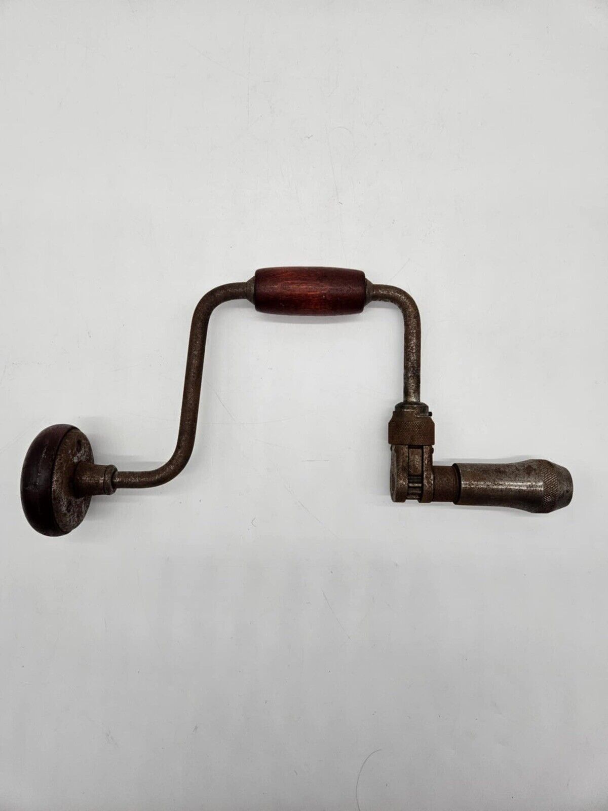 Vintage Carpenter Hand Drill 12-1/2" Antique Wooden Handle Ratchet Brace Tool