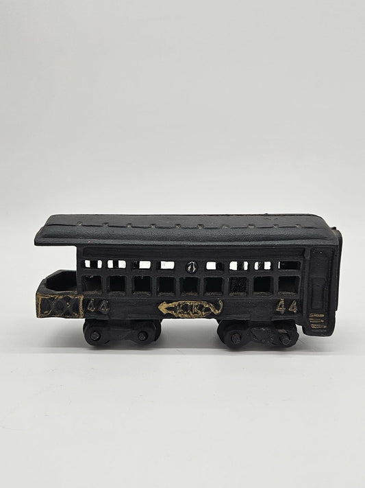 44 Black Cast Iron Train Passenger/Caboose Car Vintage 7.5 x 3.5 n