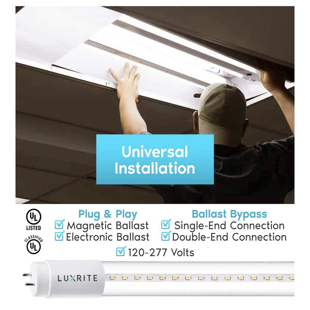 12-Pack Luxrite 4ft LED Tube Lights 1800 Lumens 3000K Warm White (13W)