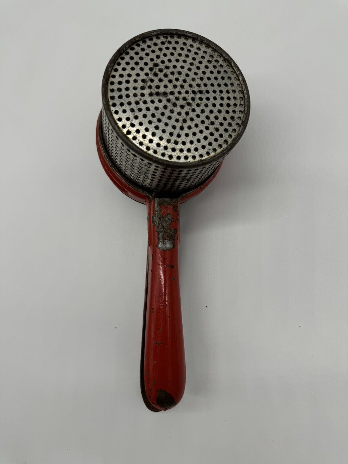 Vintage Potato Ricer Grinder Red Handle Antique Metal Kitchen Tool Juice