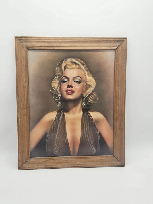 Vintage Wooden Framed Artwork Portrait Print of Marilyn Monroe 9" x 7"