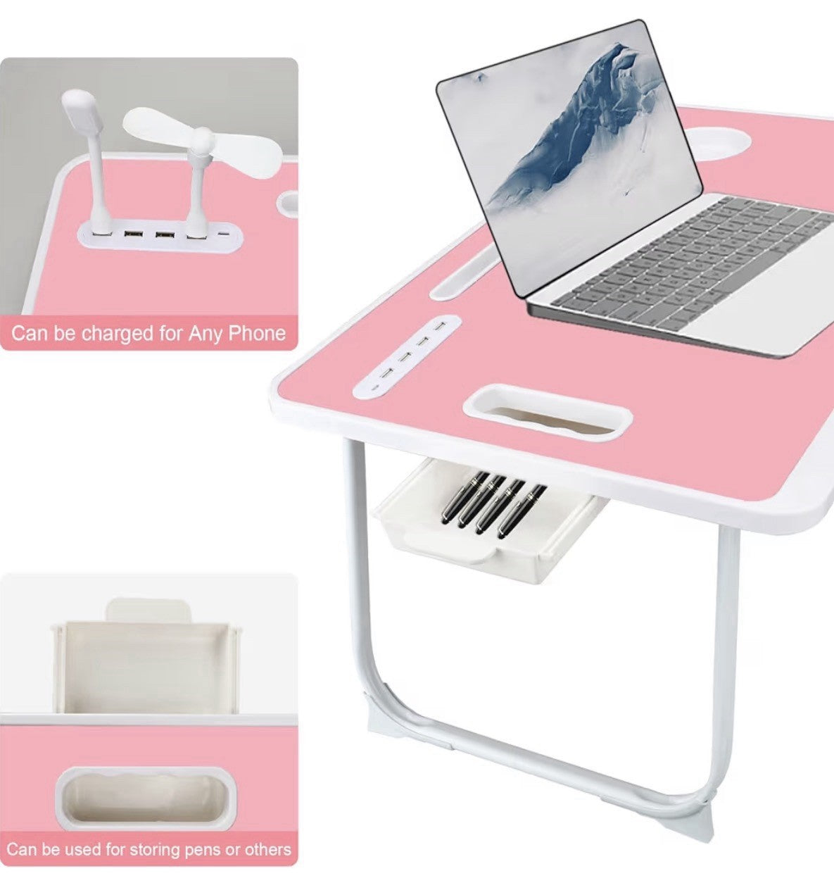 Portable Lap Desk Bed Table Tray, Laptop Stand with Cup Holder & Tablet Slot