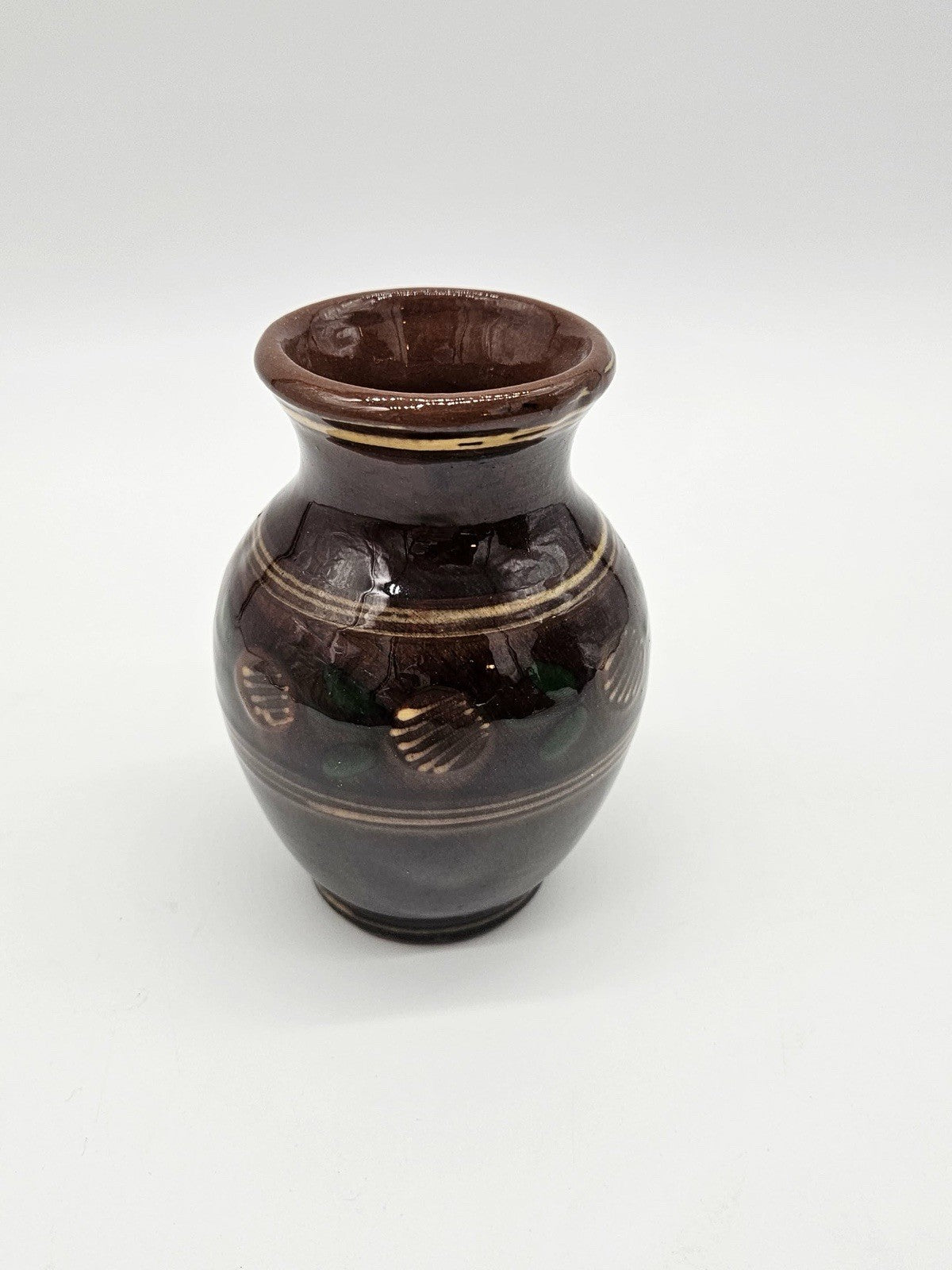 Vintage Polish Pottery Brown Glazed Vase Folk Art Ceramic