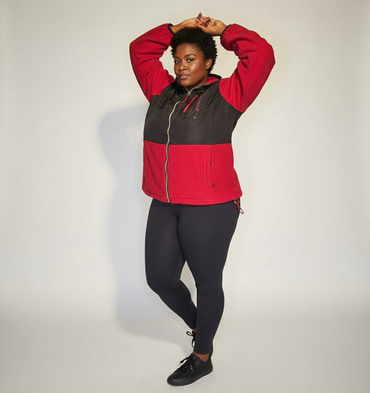 Free Country Jacket Women size L Red Zip Pockets Fleece Lined Hooded Activewear